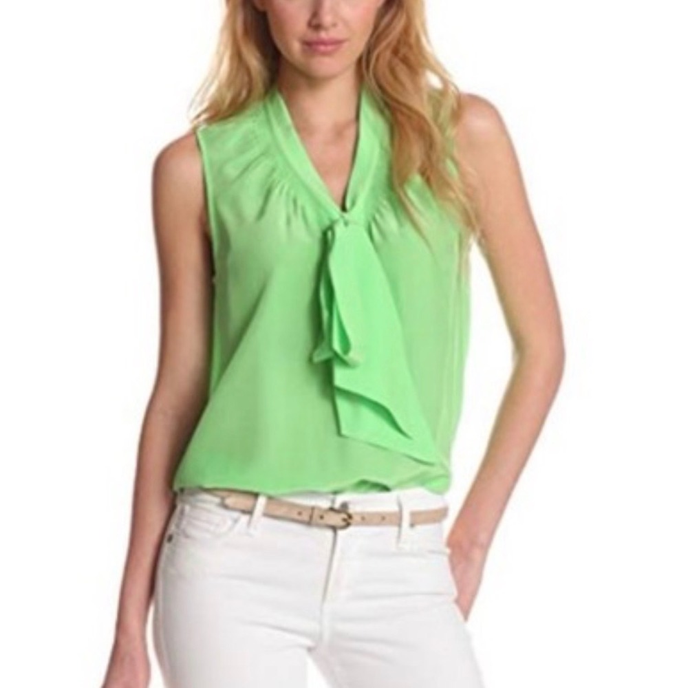 Lilly Pulitzer Womens Green 100% Silk Tie Neck Sleeveless Blouse Top Small
